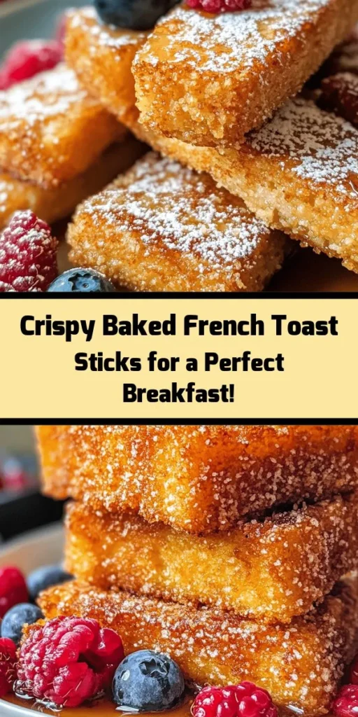 Indulge in these Crispy Baked French Toast Sticks, the perfect breakfast treat! Made with thick bread like brioche or challah, these sticks are coated in a delicious egg mixture, then rolled in flour and breadcrumbs for an irresistible crunch. Baked to golden perfection, they’re easy to prepare and can be served with maple syrup and fresh berries for an extra touch. Enjoy a fun twist on classic French toast any day of the week!
