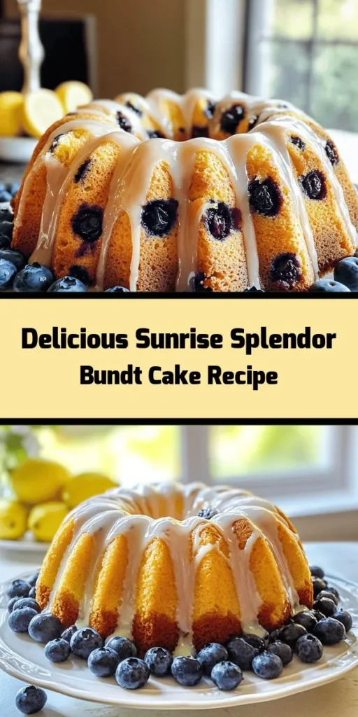 Indulge in the delightful Sunrise Splendor Bundt Cake, a perfect addition to your breakfast or brunch table! Bursting with fresh blueberries and lemon zest, this moist cake combines the rich creaminess of Greek yogurt with crunchy nuts for added texture. In just over an hour, you can create a beautiful centerpiece that not only looks stunning but also tastes amazing. Drizzle with a simple glaze for an extra touch of sweetness. Enjoy a slice of sunshine!