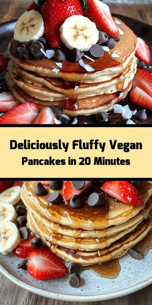 Indulge in these fluffy vegan pancakes that are perfect for breakfast or brunch! Made with simple ingredients like all-purpose flour, almond milk, and apple cider vinegar, these pancakes are light and delicious. Just mix, cook, and top with your favorites like fresh fruits, maple syrup, or nut butter. In just 20 minutes, you can whip up a batch that serves four. Enjoy a delightful, plant-based start to your day!