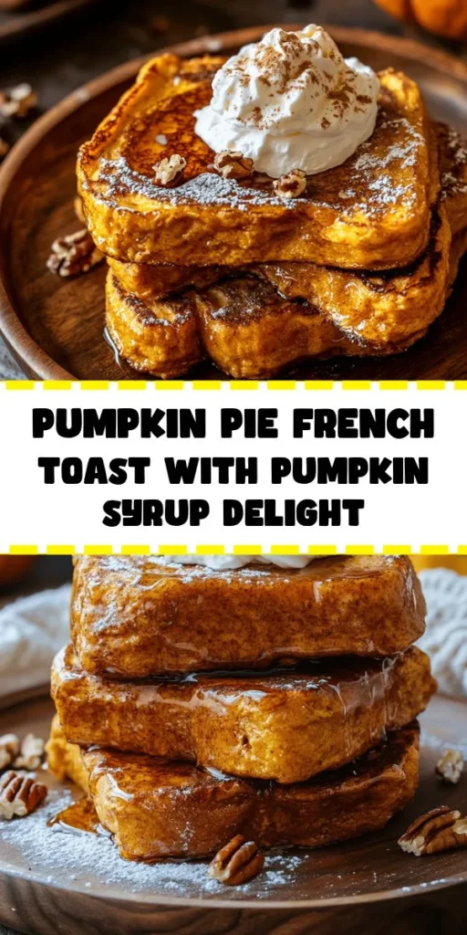 Indulge in the flavors of fall with this Pumpkin Pie French Toast topped with homemade pumpkin syrup! This cozy breakfast features thick slices of bread soaked in a creamy pumpkin mixture, cooked to golden perfection, and drizzled with a sweet pumpkin-infused syrup. It's perfect for chilly mornings or festive gatherings. Easy to make and downright delicious, this recipe will become a seasonal favorite for family and friends. Get ready to enjoy a slice of autumn bliss!