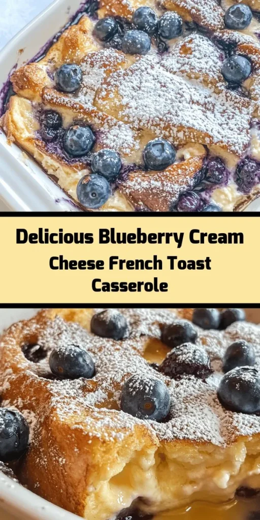 Indulge in a delicious Blueberry Cream Cheese French Toast Casserole that’s perfect for brunch gatherings! This easy recipe combines soft brioche or challah bread with creamy cheese and juicy blueberries, soaked in a sweet custard mix. Just prep the night before, bake it in the morning, and enjoy the golden, fluffy goodness drizzled with maple syrup and a sprinkle of powdered sugar. A delightful dish that will impress everyone!