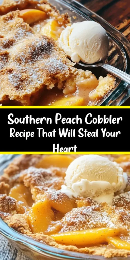 Indulge in the sweet, comforting flavors of this Classic Southern Peach Cobbler! Made with fresh peaches and a simple batter, this dessert is perfect for any occasion. With just a few ingredients—peaches, sugar, and pantry staples—you can create a warm, gooey cobbler that pairs beautifully with vanilla ice cream. Follow the easy steps and enjoy this beloved classic that brings a taste of the South right to your kitchen. Perfect for sharing with family and friends!