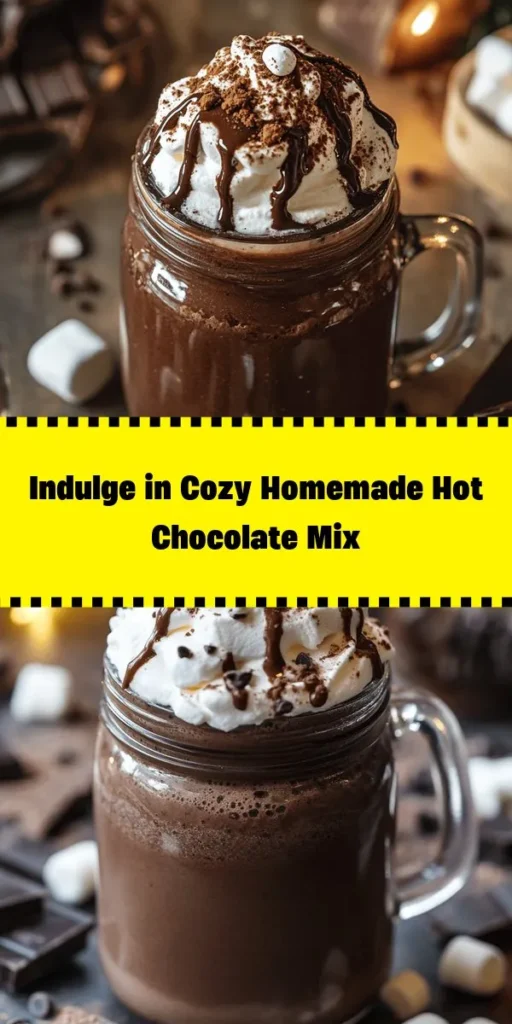 Cozy up with this delightful Cozy Cocoa Bliss recipe! Perfect for chilly days, this homemade hot chocolate mix combines cocoa powder, powdered sugar, and powdered milk for a comforting treat. Optional chocolate chips take it over the top! Just mix, store, and when you’re ready, combine with hot water or milk for a rich, creamy drink. Don't forget to add your favorite toppings like whipped cream or marshmallows for that extra indulgence! Enjoy the warmth and sweetness in every delicious cup.