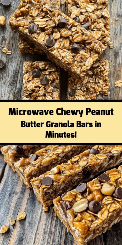 Whip up a batch of these easy microwave chewy peanut butter granola bars for a delicious snack that everyone will love! Made with just a few simple ingredients like rolled oats, creamy peanut butter, and honey, they’re perfect for on-the-go munching. Customize them with chocolate chips or nuts for extra flavor. Ready in just 45 minutes, these homemade bars are a wholesome treat that keeps well for days. Enjoy a sweet and chewy bite!