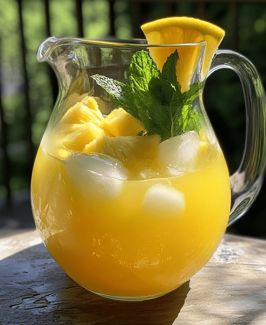 One of the standout features of this Pineapple Lemonade Punch is the use of fresh pineapple juice. While canned pineapple juice may seem convenient, it often lacks the vibrant flavor and nutritional benefits that fresh juice offers. Fresh pineapple juice is not only sweeter but also richer in vitamins and enzymes that promote digestion and enhance overall health. The natural sugars present in fresh pineapple provide a more balanced sweetness, allowing the tanginess of the lemon to shine through beautifully.