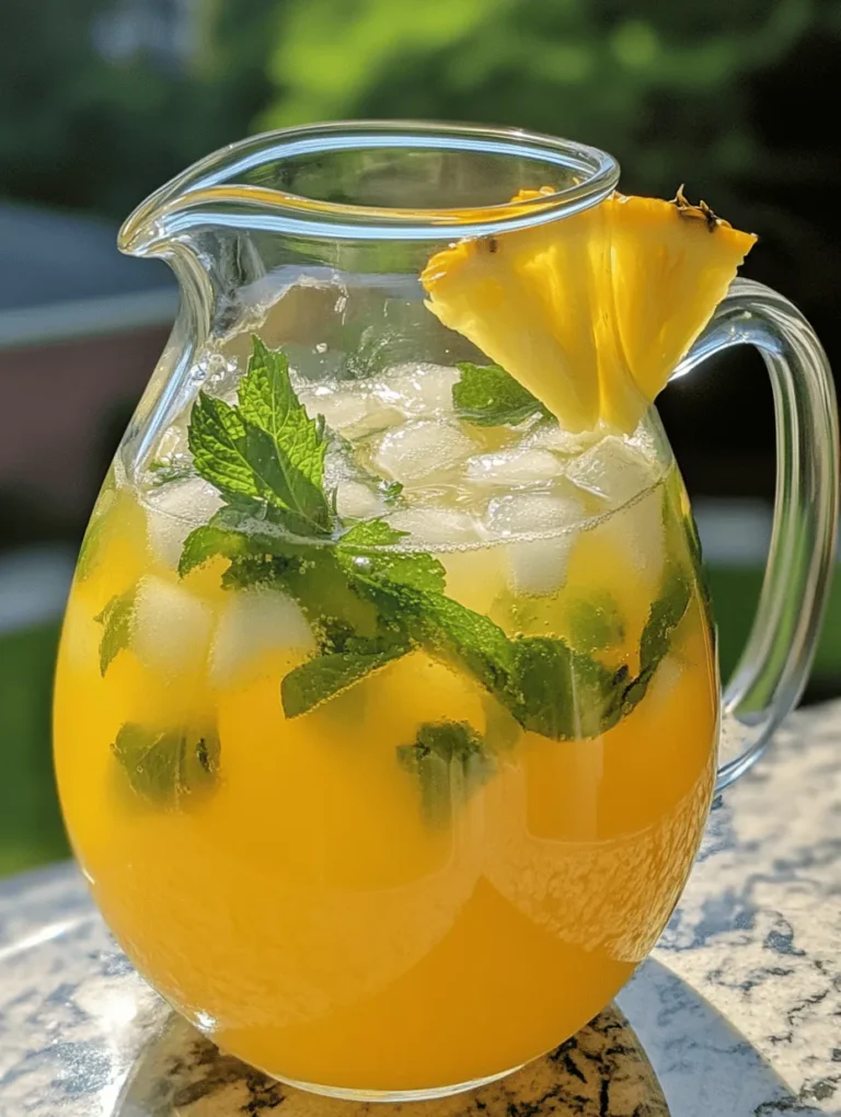 One of the standout features of this Pineapple Lemonade Punch is the use of fresh pineapple juice. While canned pineapple juice may seem convenient, it often lacks the vibrant flavor and nutritional benefits that fresh juice offers. Fresh pineapple juice is not only sweeter but also richer in vitamins and enzymes that promote digestion and enhance overall health. The natural sugars present in fresh pineapple provide a more balanced sweetness, allowing the tanginess of the lemon to shine through beautifully.