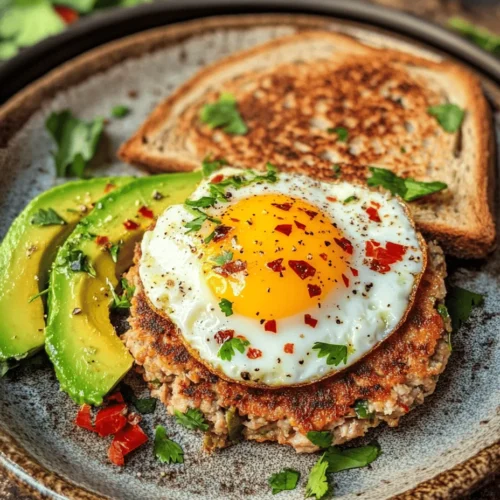 Start your day off right with a nutritious and satisfying breakfast featuring Savory Turkey Breakfast Patties topped with Creamy Avocado and Egg. This delightful meal is not only delicious but also packed with protein and healthy fats, making it a perfect choice for anyone looking to fuel their morning. Incorporating lean protein from ground turkey, the rich creaminess of avocado, and the hearty goodness of eggs, this breakfast is a wholesome way to kickstart your day.