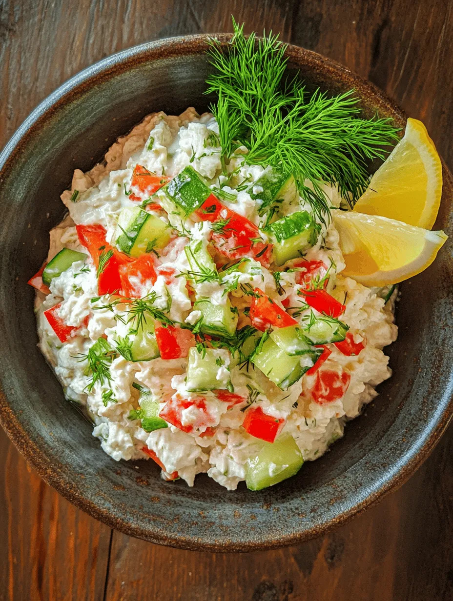 Each ingredient in the Crab Cottage Cheese Bowl brings its own set of health benefits, contributing to its status as a nutritious choice. The high protein content of both crab meat and cottage cheese supports muscle growth and repair, while the fresh vegetables add essential vitamins and minerals. Additionally, this dish is low in carbohydrates, making it suitable for various dietary preferences, including low-carb and high-protein diets.