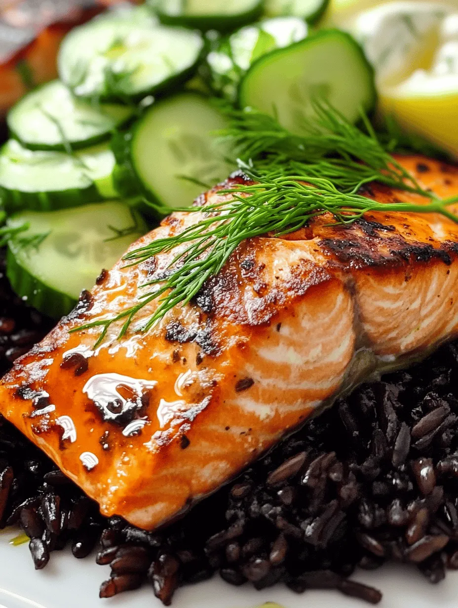 In the realm of healthy eating, few meals strike the perfect balance between nutrition and flavor quite like Grilled Salmon with Black Rice and Creamy Cucumber Salad. This dish not only tantalizes the taste buds but also packs a punch of essential nutrients, making it an ideal choice for a wholesome dinner. With the rich, savory taste of salmon, the nutty flavor of black rice, and the crisp freshness of a creamy cucumber salad, this recipe caters to all palates. Whether you’re a seasoned chef or a novice in the kitchen, this recipe will guide you through the process of creating a delightful meal that is as visually appealing as it is delicious.
