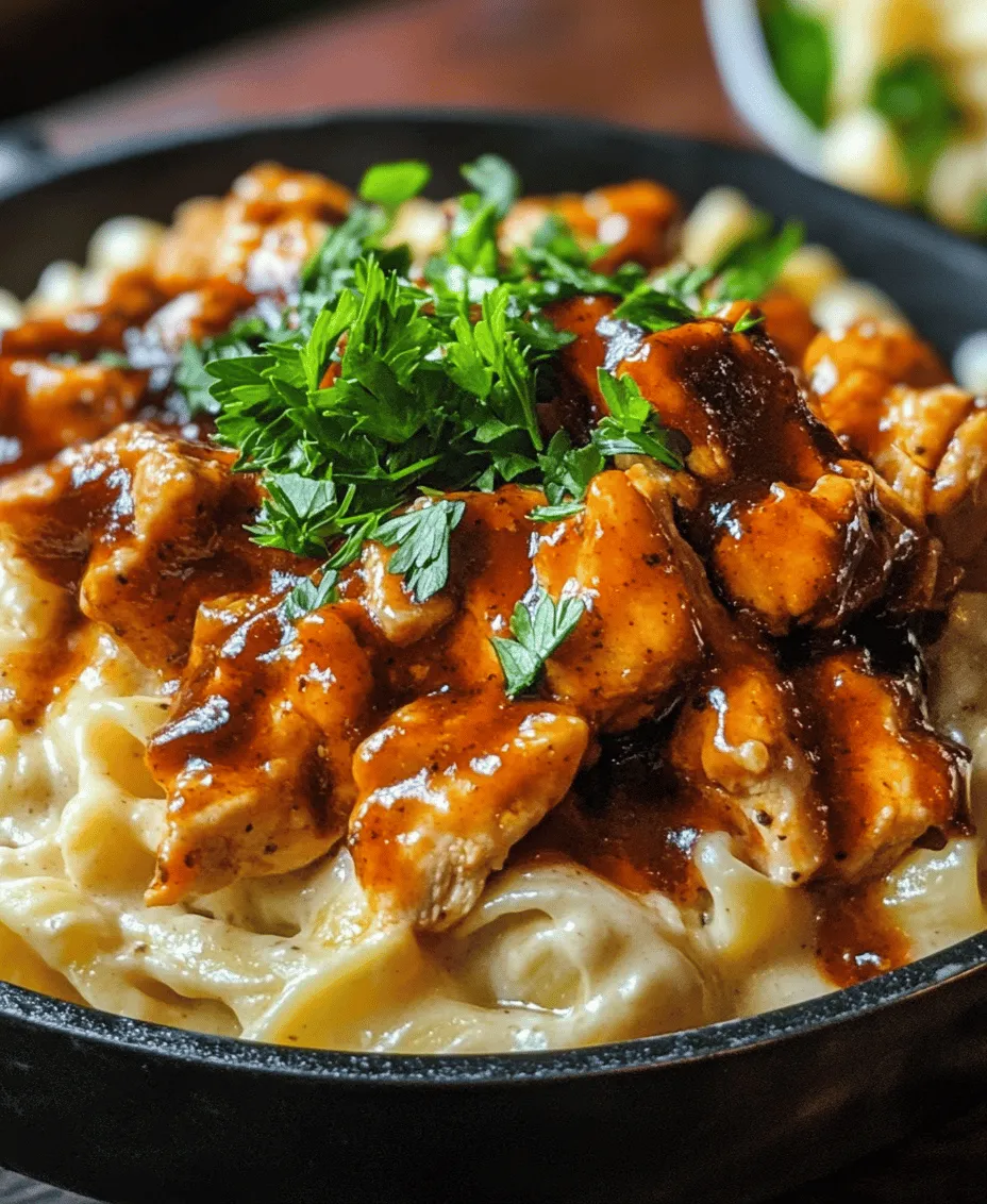 Welcome to the world of comforting and delectable dishes where flavors meld seamlessly to create unforgettable meals. Today, we’re diving into the delightful recipe for <strong>Creamy Cheddar BBQ Ranch Chicken Alfredo</strong>. This dish combines the classic Italian-American favorite of Alfredo with a twist that elevates it to a whole new level of deliciousness. If you’re a fan of rich, creamy sauces paired with savory chicken and a hint of smokiness from BBQ sauce, this recipe is sure to become a staple in your kitchen.” /></p>
</p>
<h3>Combining Pasta and Sauce</h3>
</p>
<p>Once your chicken is cooked to perfection and your creamy Alfredo sauce has thickened beautifully, it’s time to bring everything together. Begin by cooking your pasta according to the package instructions. For this recipe, fettuccine works wonderfully, but feel free to substitute with your favorite pasta shapes like penne or rotini. The key is to cook the pasta al dente, ensuring it retains a slight bite, which not only enhances the texture but also prevents it from becoming mushy when combined with the sauce.</p>
</p>
<p>After draining the pasta, return it to the pot and pour in the creamy cheddar BBQ ranch sauce. Carefully fold the pasta into the sauce using a large spoon or spatula, ensuring that every strand is well-coated. This step is crucial for achieving an even distribution of flavors throughout the dish. To ensure the sauce clings to the pasta perfectly, consider adding a splash of the pasta cooking water. The starch in the water helps thicken the sauce, allowing it to adhere better to the noodles.</p>
</p>
<h3>Flavor Profile and Texture</h3>
</p>
<p>The magic of Creamy Cheddar BBQ Ranch Chicken Alfredo lies in its harmonious balance of flavors and textures. The creamy Alfredo base, enriched with sharp cheddar cheese, provides a luscious mouthfeel that envelops each piece of pasta. The addition of BBQ sauce introduces a delightful tanginess and a hint of smokiness that cuts through the richness, creating a complex flavor profile that excites the palate. This combination not only elevates the dish but also makes it incredibly satisfying.</p>
</p>
<p>From a textural standpoint, the tender chicken adds a hearty component, while the pasta retains a firm bite. The creamy sauce envelops each element, creating a cohesive dish that delights in every mouthful. To enhance this meal further, consider pairing it with sides that add contrast and balance. Garlic bread or a fresh garden salad can provide a refreshing crunch, while grilled vegetables add an additional layer of flavor and nutrition.</p>
</p>
<h3>Nutritional Information</h3>
</p>
<p>Before diving into the deliciousness of Creamy Cheddar BBQ Ranch Chicken Alfredo, it’s essential to consider its nutritional profile. A standard serving (approximately one cup) of this dish contains around 550-650 calories. The breakdown typically includes about 30 grams of protein, 25 grams of fat, and 60 grams of carbohydrates, depending on the specific ingredients used and portion sizes.</p>
</p>
<p>For those seeking lower-calorie options, consider substituting traditional pasta with whole-grain or vegetable-based alternatives, such as zucchini noodles or spaghetti squash. You can also reduce the amount of cheese or use a light cream alternative to lower the fat content while still enjoying a rich flavor. Additionally, using grilled chicken breast instead of fried or breaded options can significantly reduce calories and enhance the dish’s health profile without sacrificing taste.</p>
</p>
<h3>Serving Suggestions and Presentation</h3>
</p>
<p>Presentation is vital in making a meal memorable, and Creamy Cheddar BBQ Ranch Chicken Alfredo is no exception. Start by garnishing your dish with freshly chopped parsley or chives to add a pop of color. A sprinkle of grated Parmesan cheese on top not only enhances the visual appeal but also adds a burst of flavor that complements the dish.</p>
</p>
<p>When it comes to side dishes, consider serving the pasta alongside a crisp Caesar salad or a light arugula salad dressed with lemon vinaigrette to balance the richness of the Alfredo sauce. For a heartier meal, roasted Brussels sprouts or asparagus can add a delightful crunch and nutritional boost. A glass of chilled white wine, such as Sauvignon Blanc or Chardonnay, pairs beautifully with the creamy and tangy flavors of the dish, enhancing the overall dining experience.</p>
</p>
<p>For a creative plating idea, serve the pasta in a deep bowl or a rustic plate, allowing the sauce to pool elegantly around the pasta. Adding a side of garlic bread in a breadbasket can make the table inviting and encourage guests to dig into the meal.</p>
</p>
<h3>Variations and Customizations</h3>
</p>
<p>One of the best aspects of Creamy Cheddar BBQ Ranch Chicken Alfredo is its versatility. While the classic recipe is delicious, you can easily customize it to suit your preferences or dietary needs. For those who prefer seafood, consider substituting the chicken with shrimp or scallops, simply sautéing them until they are cooked through and then mixing them into the pasta.</p>
</p>
<p>Vegetarians can enjoy this dish by using tofu or tempeh as a protein source. Simply marinate the tofu in BBQ sauce and pan-fry until golden brown before incorporating it into the dish. Additionally, adding colorful vegetables like spinach, bell peppers, or cherry tomatoes can enhance both the nutrition and presentation of the meal.</p>
</p>
<p>If you’re looking to adjust the spice level, consider experimenting with different BBQ sauces. A smoky chipotle BBQ sauce can add a delightful kick, while a sweet and tangy sauce might appeal to those who prefer milder flavors. You can also incorporate spices like red pepper flakes or a dash of hot sauce to give the dish an extra layer of heat.</p>
</p>
<h3>Conclusion</h3>
</p>
<p>Creamy Cheddar BBQ Ranch Chicken Alfredo is more than just a meal; it’s an experience that brings comfort and satisfaction to the table. The combination of creamy Alfredo sauce, zesty BBQ flavor, and tender chicken creates a dish that is both indulgent and versatile. Whether you’re preparing it for a family dinner or entertaining guests, this recipe is sure to impress.</p>
</p>
<p>The joy of cooking lies in the ability to create and share delicious meals with loved ones. By trying out this Creamy Cheddar BBQ Ranch Chicken Alfredo recipe, you’re not just making dinner; you’re crafting a delightful experience that invites everyone to gather around the table. So roll up your sleeves, gather your ingredients, and dive into this culinary adventure. You’ll be rewarded with a satisfying meal that’s bursting with flavor and warmth.</p>
<div id=