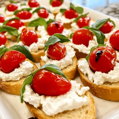 Whipped Feta Bruschetta is a delightful twist on the classic Italian appetizer that has taken social gatherings and cozy nights in by storm. This dish combines the creamy richness of whipped feta cheese with the vibrant freshness of cherry tomatoes and aromatic basil, creating an exquisite flavor profile that is both comforting and sophisticated. Perfect for parties, family get-togethers, or even as a light snack, this bruschetta offers an easy yet impressive way to elevate any dining experience. Not only is it visually appealing, with its vibrant colors and textures, but each bite delivers a satisfying crunch from the baguette, complemented by the smooth and tangy feta spread. Whether you are serving it at a festive gathering or enjoying a quiet evening at home, Whipped Feta Bruschetta is sure to delight your taste buds and impress your guests.