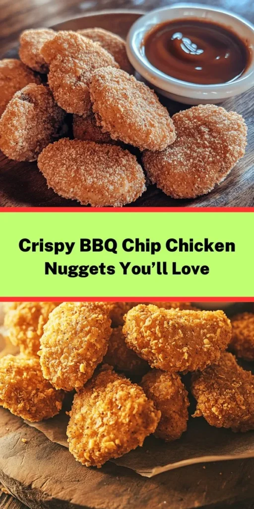Craving a fun twist on chicken nuggets? Try these homemade BBQ chip chicken nuggets! With crispy coatings made from BBQ potato chips and a flavorful marinade in your favorite BBQ sauce, these bite-sized delights are sure to be a hit. They're easy to make and perfect for a snack or meal. Just marinate the chicken, coat it in seasoned flour, eggs, and crushed chips, then fry until golden brown. Serve with extra BBQ sauce for dipping! Perfect for family dinners or parties!