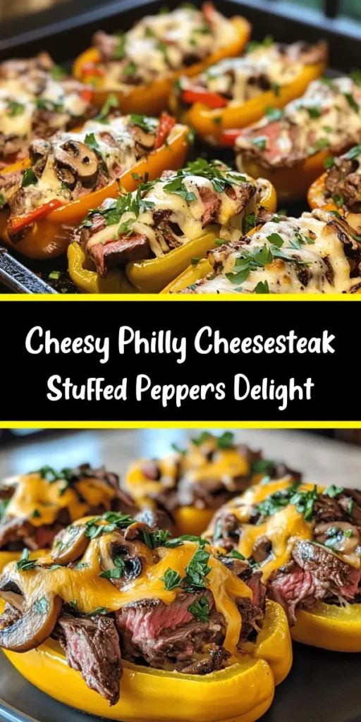 Elevate your dinner game with these Philly Cheesesteak Loaded Stuffed Peppers! Deliciously packed with tender ribeye or flank steak, sautéed onions, and mushrooms, all topped with gooey provolone cheese. This easy recipe combines savory flavors and vibrant colors, making it a feast for the eyes and the taste buds. Perfect for any night, these peppers are simple to prepare and will impress your family and friends. Don't forget to garnish with fresh parsley! Enjoy every bite!