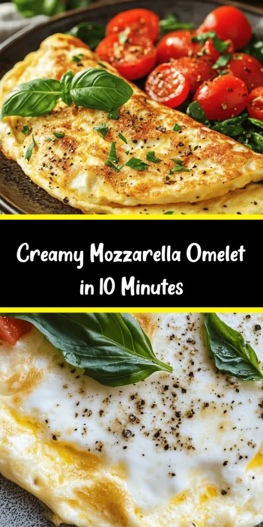 Indulge in the ultimate cheesy breakfast treat with this Mozzarella Omelet! Made with just 3 large eggs, fresh mozzarella, and aromatic basil, this recipe is quick to prepare and full of flavor. Perfect for a satisfying brunch or a cozy breakfast at home. Add a twist with diced tomatoes or sautéed spinach for an extra boost of nutrition. In just 10 minutes, you can enjoy this deliciously cheesy delight! Check out the full recipe and start your day right.