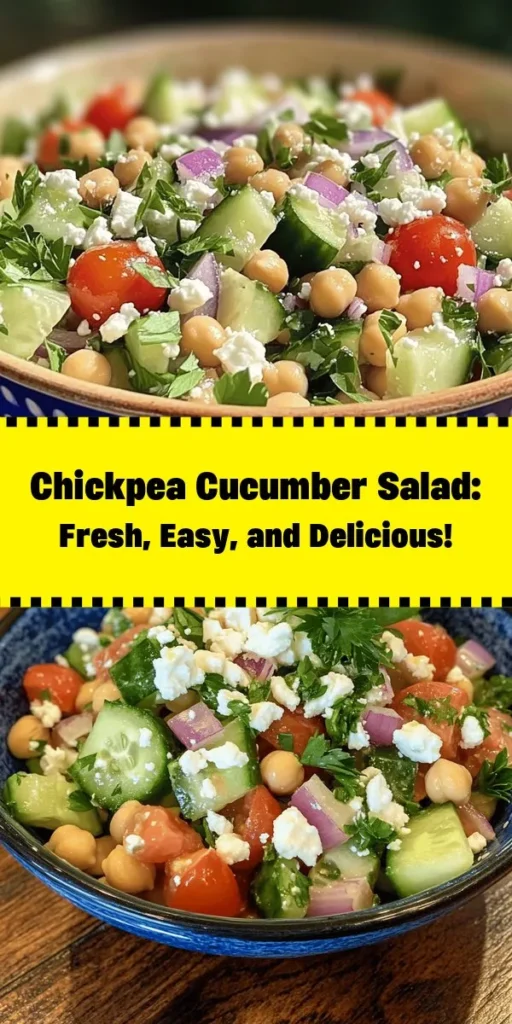 Discover the perfect summer dish with this refreshing Chickpea Cucumber Salad! Packed with protein from chickpeas, crunchy cucumbers, and juicy cherry tomatoes, it's a vibrant mix that's both healthy and delicious. Tossed in a light lemon-garlic dressing and topped with feta and fresh herbs, this salad is ideal for meal prep or as a side for your next picnic. Quick to make and full of flavor, it’s sure to become a favorite!