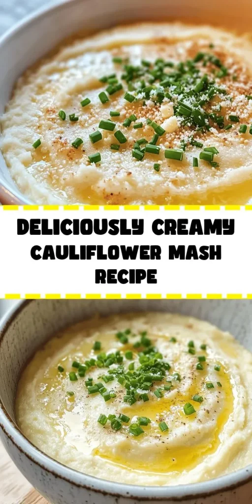 Indulge in this creamy cauliflower mash that's both comforting and guilt-free! Made with tender cauliflower, butter, and a splash of heavy cream (or milk for lighter options), this dish is perfect for any meal. With a hint of garlic and optional Parmesan, it's bursting with flavor. Quick to make in just 25 minutes, this mash is a delicious side that will impress your family and friends. Top with fresh chives for an extra touch!