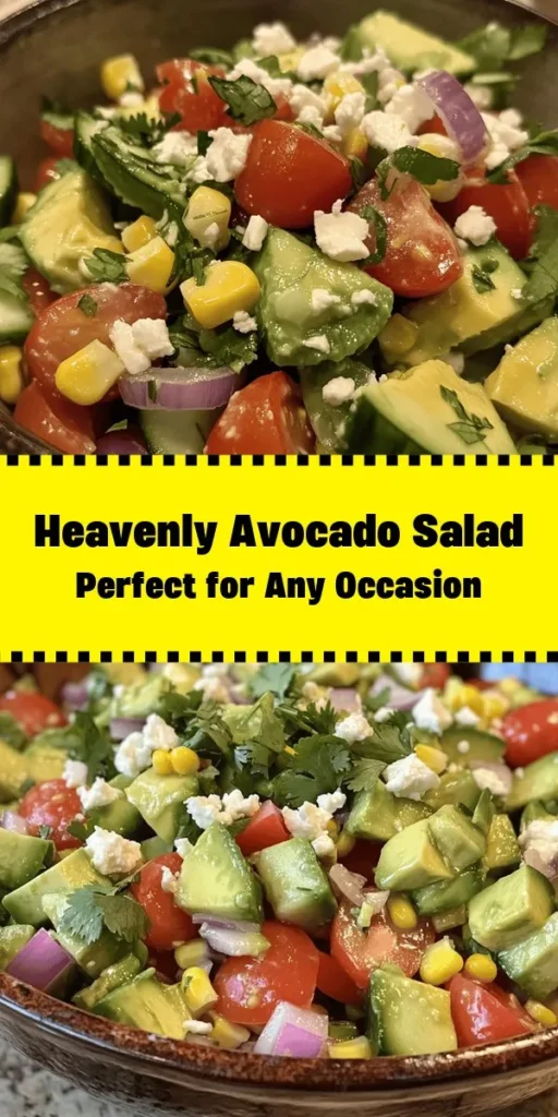 Indulge in this Avocado Lover’s Dream Salad that is bursting with fresh flavors! Made with ripe avocados, juicy cherry tomatoes, crunchy cucumbers, and sweet corn, this vibrant salad is as tasty as it is easy to make. Simply toss everything together with a zesty lime dressing, and top it off with optional feta cheese for an extra touch. Perfect as a side dish or a light meal, it's a go-to recipe that's sure to impress! Enjoy this refreshing delight!