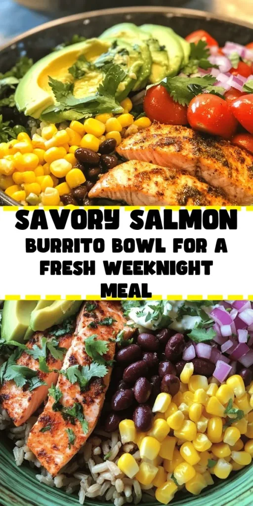 Dive into this delicious Savory Salmon Burrito Bowl, packed with wholesome ingredients! Fresh salmon, brown rice or quinoa, black beans, sweet corn, and juicy cherry tomatoes come together for a mouthwatering meal. Topped with creamy lime yogurt dressing and a sprinkle of cilantro, this bowl is not only flavorful but also nutritious. Perfect for meal prep or a quick weeknight dinner, it's a feast that's as easy to make as it is to enjoy!