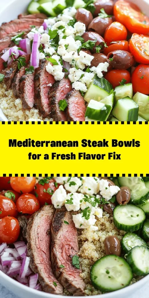 Looking for a flavorful and satisfying meal? Try these Mediterranean Steak Bowls! Perfectly marinated flank steak, fluffy quinoa, and a vibrant mix of fresh veggies come together for a delicious and healthy dish. Topped with crumbled feta and a squeeze of lemon, this recipe is not only easy to make but also a feast for the eyes. Great for meal prep or a cozy dinner, this dish will transport your taste buds straight to the Mediterranean. Enjoy!