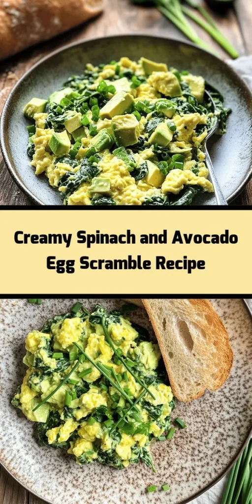 Start your day with a deliciously creamy Spinach & Avocado Scramble! This quick and nutritious recipe features fluffy eggs mixed with fresh spinach and creamy avocado, making it a perfect breakfast or brunch option. Ready in just 15 minutes, it’s ideal for busy mornings. Serve it on toast or crusty bread for a satisfying meal. Don't forget to add a sprinkle of fresh chives for an extra touch! Enjoy this flavorful dish that’s simple, healthy, and oh-so-delicious!