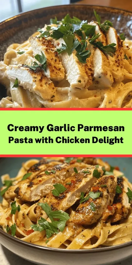 Indulge in this creamy garlic parmesan pasta with pan-seared chicken for a comforting and delicious meal. In just 30 minutes, you can savor al dente fettuccine tossed in a rich garlic and parmesan sauce, topped with juicy, golden chicken breasts. Perfect for weeknight dinners or special occasions, this easy recipe is sure to impress! Garnish with fresh parsley for that extra touch. Make your dinner unforgettable with this mouthwatering dish!