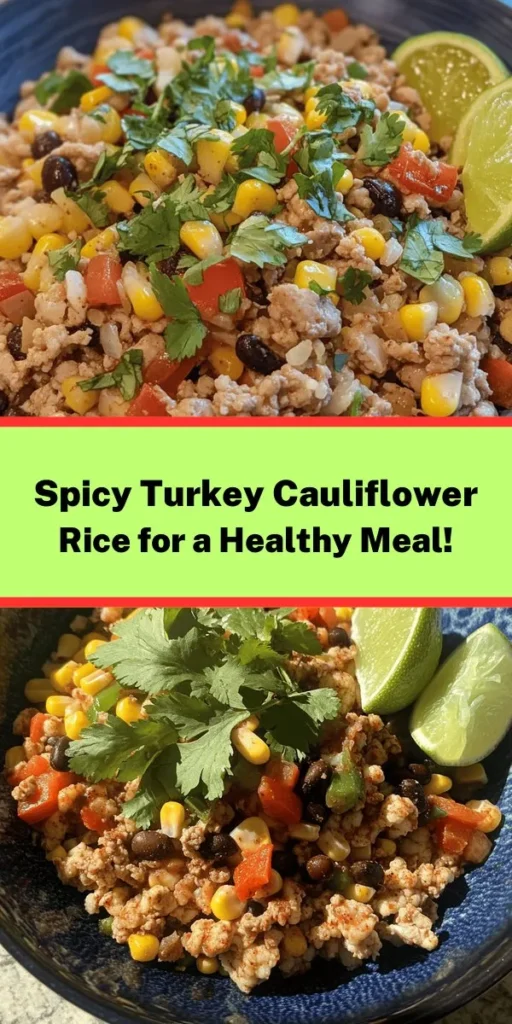 Looking for a delicious and healthy dinner option? Try this Spicy Turkey Cauliflower Rice! Made with lean ground turkey, vibrant veggies, and riced cauliflower, this dish is not only packed with flavor but also low in carbs. The combination of chili powder, cumin, and cayenne gives it a perfect kick. It's easy to make in just 30 minutes, making it ideal for busy weeknights. Garnish with fresh cilantro and lime for an extra burst of flavor!