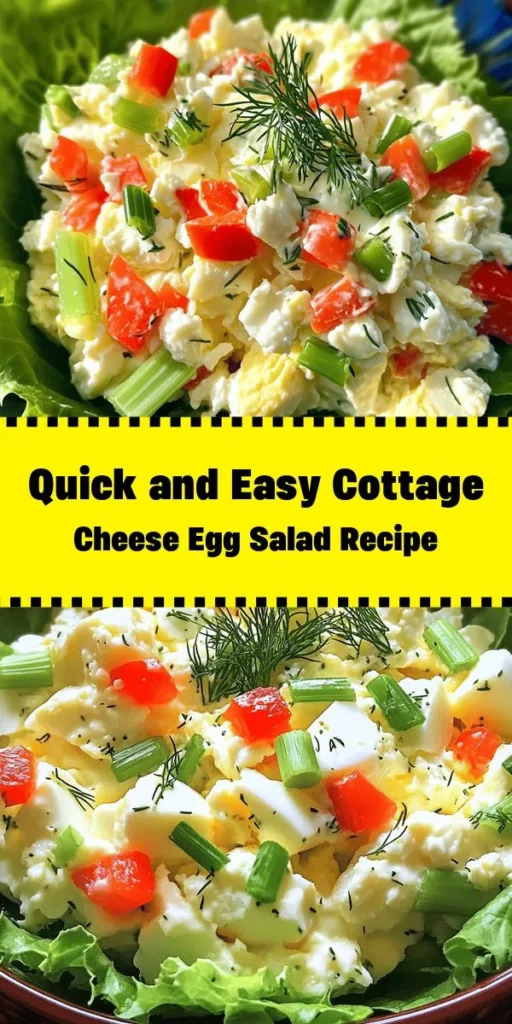 Discover this easy and healthy cottage cheese egg salad that's perfect for a quick meal! Packed with protein, it's made with hard-boiled eggs, creamy cottage cheese, and fresh veggies like celery and bell pepper. Flavor it up with Dijon mustard and dill for a delicious twist. Serve it on lettuce, in a sandwich, or with whole-grain crackers. A nutritious option ready in just 15 minutes—perfect for lunch or a snack! Enjoy your guilt-free indulgence!