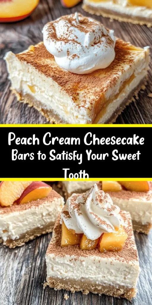Indulge in the goodness of Peachy Cream Cheesecake Bars! These delightful treats feature a buttery graham cracker crust topped with a creamy peach-infused cheesecake filling, baked to perfection. Finish with a light whipped cream topping for an irresistible dessert. Perfect for summer gatherings or any occasion, these bars are easy to make and will impress your guests. Enjoy a slice of paradise with every bite!