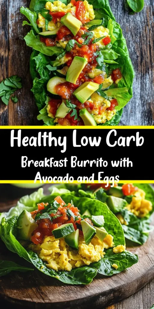 Start your day off right with these delicious low carb breakfast burritos! Packed with scrambled eggs, fresh avocado, and sautéed vegetables like bell pepper, zucchini, and spinach, they offer a healthy twist on a classic breakfast. Wrapped in crispy lettuce leaves, these burritos are perfect for a quick meal on the go. Customize with your favorite toppings like salsa or cheese, and enjoy this nutritious breakfast in just 20 minutes!