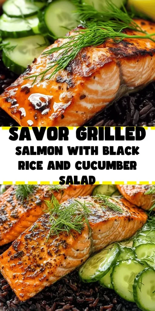 Elevate your dinner game with this delicious Grilled Salmon with Black Rice and Creamy Cucumber Salad recipe. Tender salmon fillets are marinated with olive oil, lemon, and smoked paprika, then grilled to perfection. Paired with nutty black rice and a refreshing cucumber salad made with Greek yogurt and fresh dill, it's a wholesome and vibrant meal. Perfect for family dinner or impressing guests, this dish is healthy, flavorful, and easy to make!