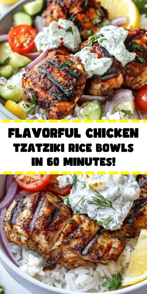 Savor the flavors of these Chicken Tzatziki Rice Bowls! Perfect for a family dinner or meal prep, this dish features tender marinated chicken thighs served over fluffy jasmine rice, topped with a refreshing homemade tzatziki sauce, cherry tomatoes, and red onion. With optional garnishes like feta cheese and parsley, it's a delightful meal that brings Mediterranean vibes to your table. Easy to prepare and full of flavor, this recipe will quickly become a favorite!