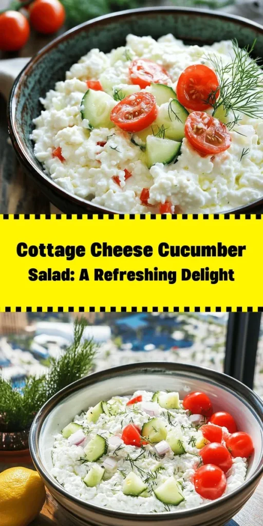 Elevate your salad game with this refreshing Cottage Cheese and Cucumber Salad! Packed with protein and vibrant veggies, it's perfect for a light meal or a healthy snack. Just mix creamy cottage cheese with crunchy cucumbers, sweet red bell pepper, and a hint of dill for flavor. Drizzle with a zingy olive oil and lemon dressing to tie it all together. Serve it fresh or chill for extra taste. Perfect for summer picnics or quick lunches!