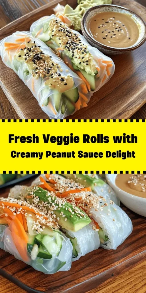 Discover the perfect appetizer or light meal with these hearty veggie rolls paired with a creamy peanut sauce! Made with fresh ingredients like cabbage, bell peppers, and avocado, these rolls are not only delicious but also colorful and healthy. The homemade peanut sauce adds a zesty twist that will have everyone coming back for more. Easy to prepare and perfect for sharing, they are sure to impress at your next gathering!