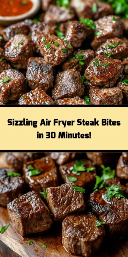 Get ready for a delightful meal with these Sizzling Air Fryer Steak Bites! Juicy sirloin cubes marinated in olive oil, garlic, and spices make for a quick and delicious dish. Simply preheat your air fryer, cook them up in just 8-10 minutes, and you've got a perfect appetizer or main course. Garnish with fresh parsley and serve with your choice of dipping sauce for an easy, flavorful dinner. Perfect for any occasion! Enjoy this tasty recipe!