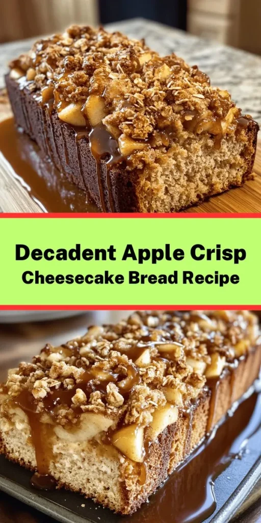 Looking for a deliciously unique treat? Try this Apple Crisp Cheesecake Bread! This mouthwatering recipe combines creamy cheesecake and freshly chopped apples with a crunchy oat topping. Perfect for breakfast or dessert, it features a cozy blend of cinnamon and nutmeg. Drizzle with caramel sauce for an extra touch of sweetness. Ready in just over an hour, it makes about 10 slices of pure delight. Bake up a loaf and enjoy the flavors of fall!