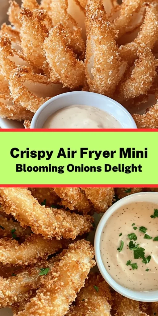 Indulge in these crispy mini blooming onions made effortlessly in your air fryer! Perfect for snacking or as a party appetizer, these sweet onions are soaked in buttermilk for that tender flavor and then coated in a flavorful blend of spices, flour, and crunchy breadcrumbs. Air frying gives them the golden, crispy texture we love without the extra oil. Serve them up with your favorite dipping sauce for a delightful treat!