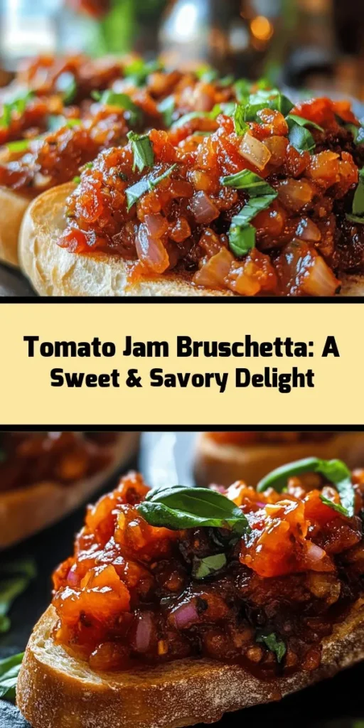 Elevate your appetizer game with this easy and delicious Tomato Jam Bruschetta! Made with ripe tomatoes, sugar, and a hint of apple cider vinegar, this flavorful jam is the star of your next gathering. Serve it on crispy baguette slices brushed with olive oil, and finish with fresh basil for a touch of color. Perfect for summer evenings or special occasions, this recipe is sure to impress your guests. Try it and taste the magic of homemade goodness!