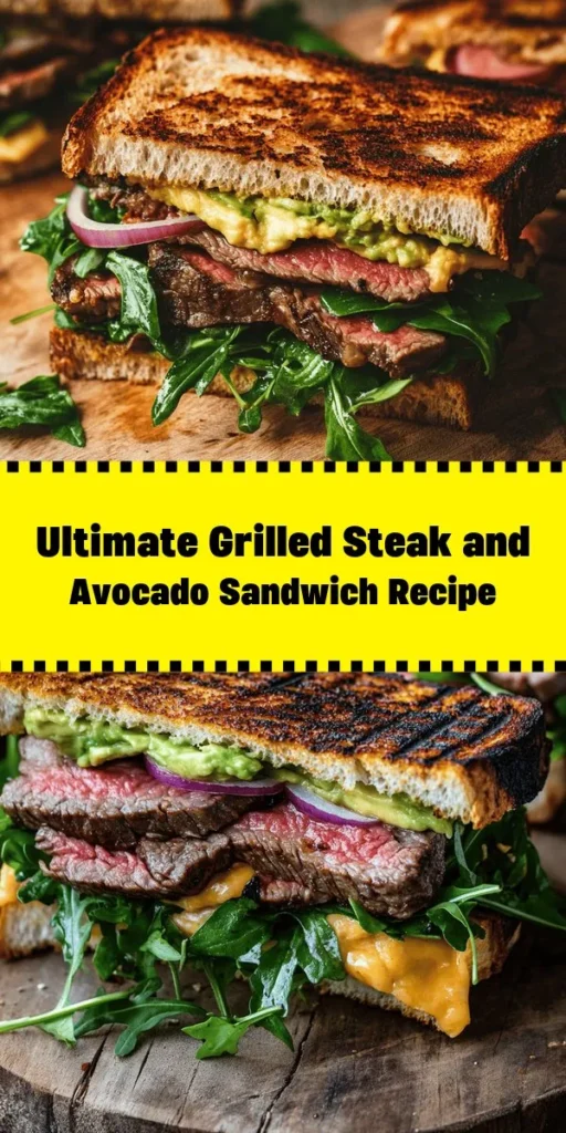 Indulge in the ultimate comfort food with this Grilled Steak & Avocado Sandwich! Juicy ribeye steak is perfectly seasoned and grilled, then paired with creamy avocado spread and aged cheddar on toasted sourdough. With fresh arugula and a hint of red onion, this sandwich is a flavor-packed delight. Perfect for lunch or a quick dinner, serve it with chips or a salad for a complete meal. Get ready to impress with this easy recipe!