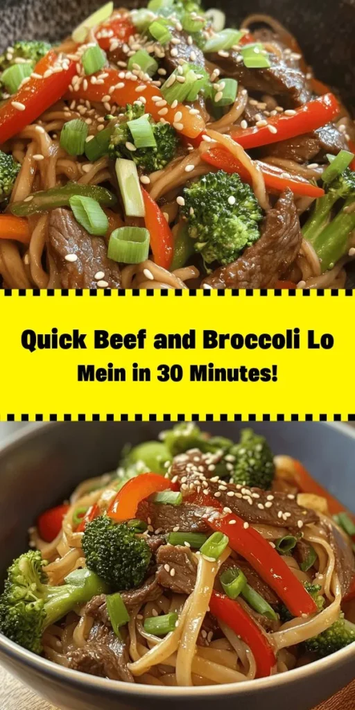 Savor the deliciousness of homemade Beef and Broccoli Lo Mein! This quick and easy recipe combines tender flank steak, fresh broccoli, and lo mein noodles, all tossed in a savory sauce made with soy sauce and oyster sauce. Perfect for a weeknight dinner, this dish is not only tasty but also packed with flavor and nutrition. Plus, it's ready in just 30 minutes! Garnish with sesame seeds and green onions for the perfect finish. Try it tonight!