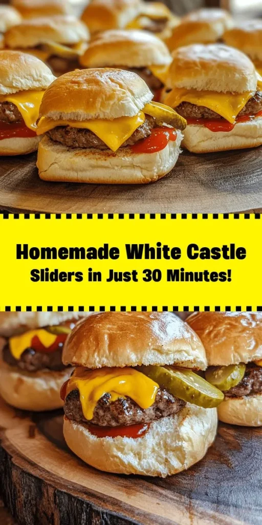 Create delicious White Castle sliders right at home with this easy recipe that brings the iconic taste to your kitchen! Made with simple ingredients like ground beef, onions, and American cheese, these mini burgers are perfect for parties or a cozy night in. Follow the steps to shape, steam, and melt the cheese for a mouthwatering treat. Serve them with pickles and your favorite condiments for an authentic experience. Enjoy these fun bites in just 30 minutes!