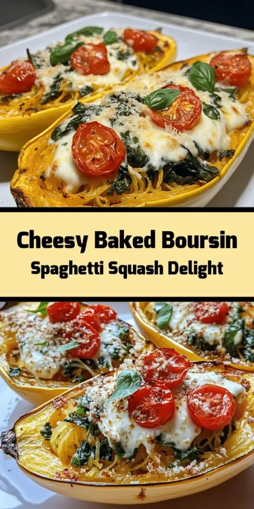 Looking for a deliciously unique twist on dinner? Try this Baked Boursin Spaghetti Squash! This healthy and flavorful dish combines creamy Boursin cheese with sautéed cherry tomatoes and fresh spinach, all nestled in spaghetti squash strands. Perfectly baked to golden perfection, it’s an eye-catching and satisfying meal that’s vegetarian-friendly. Easy to prepare and packed with flavor, it’s sure to become a family favorite! Don’t forget the Parmesan and fresh basil on top!
