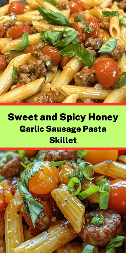 Discover the irresistible Sticky Honey Garlic Sausage Pasta Skillet that's perfect for weeknight dinners! This quick and easy recipe combines tender penne pasta with savory Italian sausage and a deliciously sweet and tangy sauce made from honey, soy sauce, and garlic. Tossed with fresh cherry tomatoes and garnished with green onions and basil, this dish is a flavor-packed feast in just 30 minutes. Ready to impress your family? Try it today!