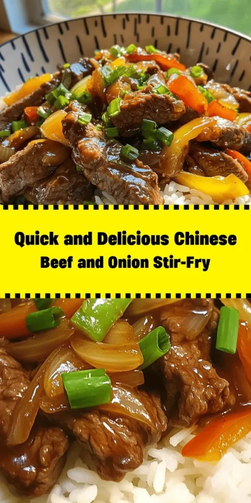 Discover the vibrant flavors of this Sizzling Chinese Beef and Onion Stir-Fry! This quick and easy recipe features tender beef sirloin, crunchy onions, and colorful bell peppers, all coated in a savory stir-fry sauce. Perfect for a weeknight dinner, it comes together in just 30 minutes. Serve it over fluffy jasmine rice for a complete meal. Don’t forget to garnish with fresh green onions for that extra touch! Easy, delicious, and satisfying!