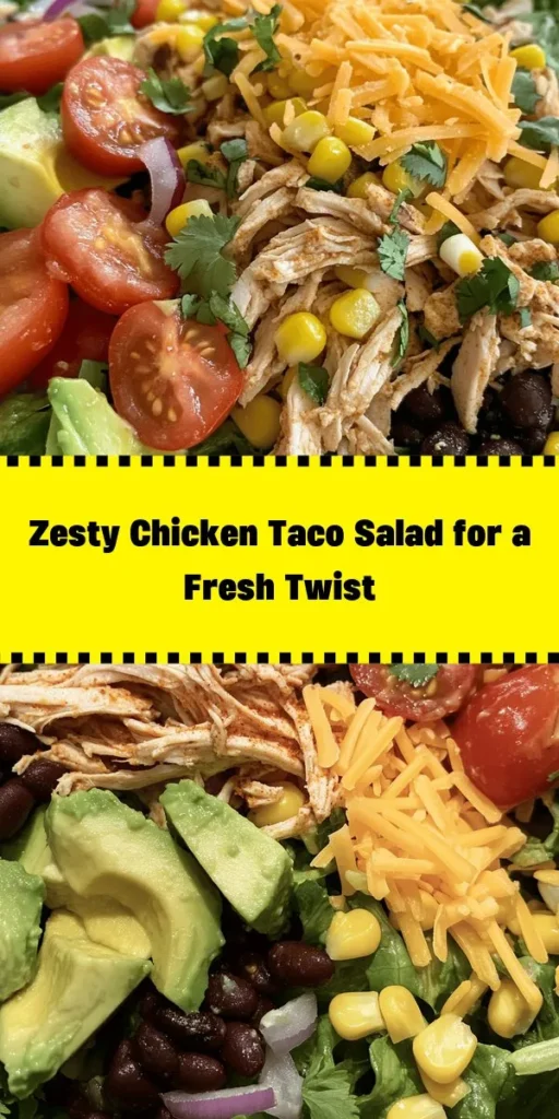 Try this refreshing Zesty Shredded Chicken Taco Salad for a vibrant and flavorful meal! Packed with tender shredded chicken, crisp romaine lettuce, and a colorful mix of tomatoes, corn, black beans, and avocado, this salad is both nutritious and satisfying. Finished with lime juice, cilantro, and topped with cheddar cheese and crunchy tortilla chips, it’s perfect for a quick lunch or dinner. Quick to prepare in just 25 minutes, it's a delightful way to enjoy a delicious taco-inspired dish!