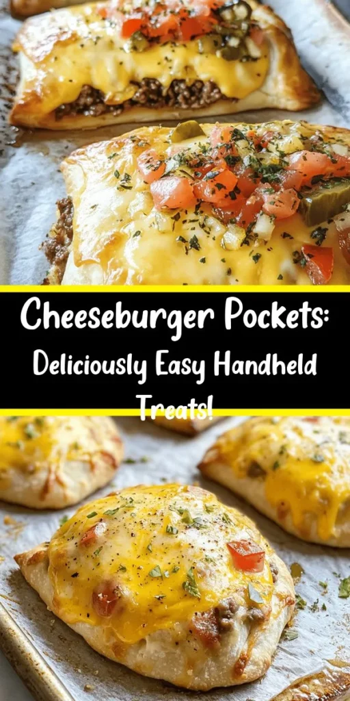 These delicious cheeseburger pockets are a fun twist on a classic favorite, perfect for dinner or a snack! Made with seasoned ground beef, gooey cheddar cheese, diced tomatoes, and pickles, all wrapped in buttery pizza dough, they're easy to make and even easier to enjoy. Bake until golden brown and serve with your favorite dipping sauces like ketchup and mustard. Get ready for a meal that pleases everyone at the table!