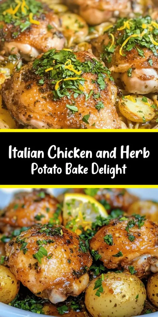 Indulge in the flavors of Italy with this Chicken & Herb-Infused Potato Bake! Tender chicken thighs marinated in garlic, herbs, and citrus, paired with golden baby potatoes make for a comforting dish everyone will love. Simple to prepare, this one-pan meal is perfect for busy weeknights or family gatherings. With a prep time of just 15 minutes, you can have a delicious dinner on the table in no time. Enjoy a taste of Italy tonight!