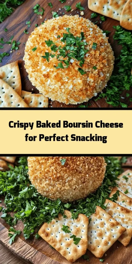 Indulge in the ultimate appetizer with this Crispy Baked Boursin Delight! This simple recipe features creamy Boursin cheese coated in a crunchy panko and Parmesan crust, seasoned to perfection with garlic, oregano, and paprika. Baked to golden brown, it's a deliciously elegant treat ideal for gatherings. Serve it warm with your favorite crackers or veggies for a fantastic dipping experience. Perfect for entertaining or a cozy night in!