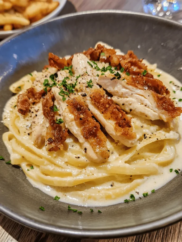 Chicken Carbonara is a delightful twist on the classic Italian dish that has captured the hearts and taste buds of food lovers around the world. Traditionally made with guanciale, Pecorino Romano cheese, and a silky egg sauce, Carbonara is known for its rich, creamy texture and robust flavors. This recipe takes a beloved comfort food and elevates it by incorporating tender chicken, making it a hearty and satisfying meal perfect for busy weeknights or cozy gatherings.