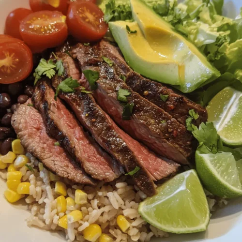 The Ultimate Steak Bowl Feast is more than just a meal; it’s an experience that combines vibrant flavors, wholesome ingredients, and culinary creativity all in one bowl. This dish is perfect for any occasion – whether you’re preparing a quick lunch, hosting a dinner for friends, or celebrating a special event, the steak bowl is ready to impress. The heart of this recipe lies in its rich, marinated flank steak, complemented by a colorful array of fresh vegetables, grains, and toppings that come together to create a satisfying and nutritious feast.