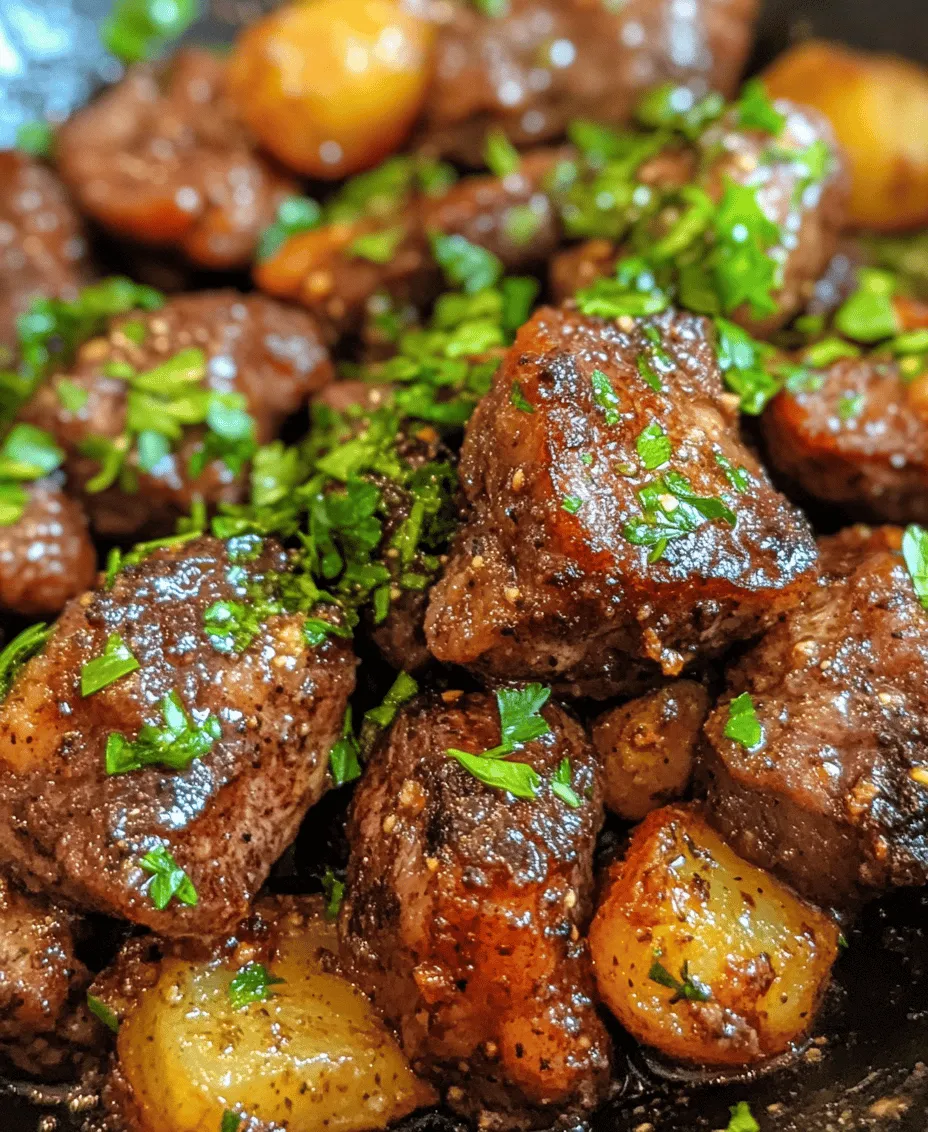 If you're searching for a dish that beautifully melds rich flavors and satisfying textures, look no further than Garlic Butter Steak Bites & Potatoes Delight. This mouthwatering recipe encapsulates the essence of comfort food while providing a gourmet experience that would impress any guest. The tender steak bites, infused with the robust flavor of garlic and herb butter, combined with the soft, buttery baby potatoes, create a symphony of taste that appeals to both the palate and the senses.